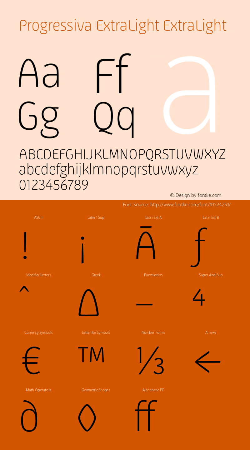 Progressiva ExtraLight ExtraLight Version 1.000 Font Sample