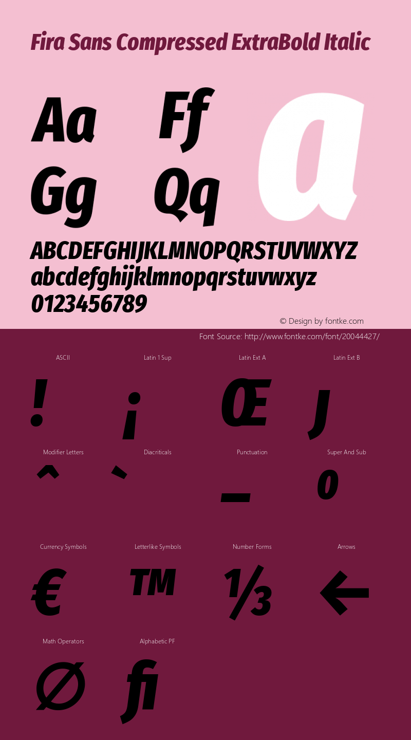 Fira Sans Compressed ExtraBold Italic Version 4.201 Font Sample