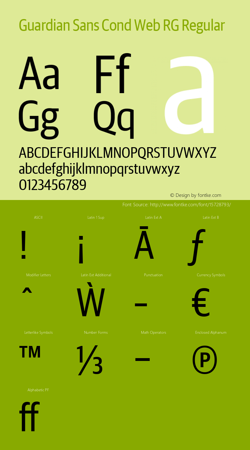 Guardian Sans Cond Web RG Regular Version 1.1 2012 Font Sample