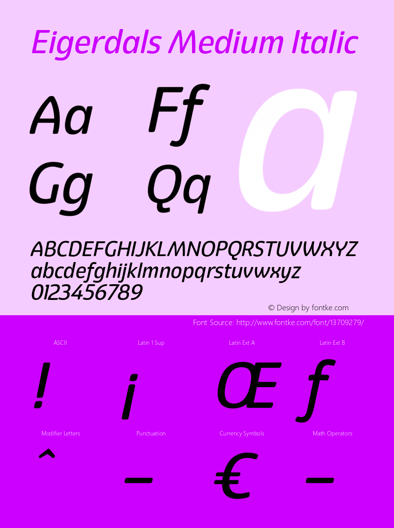 Eigerdals Medium Italic Version 3.000 Font Sample