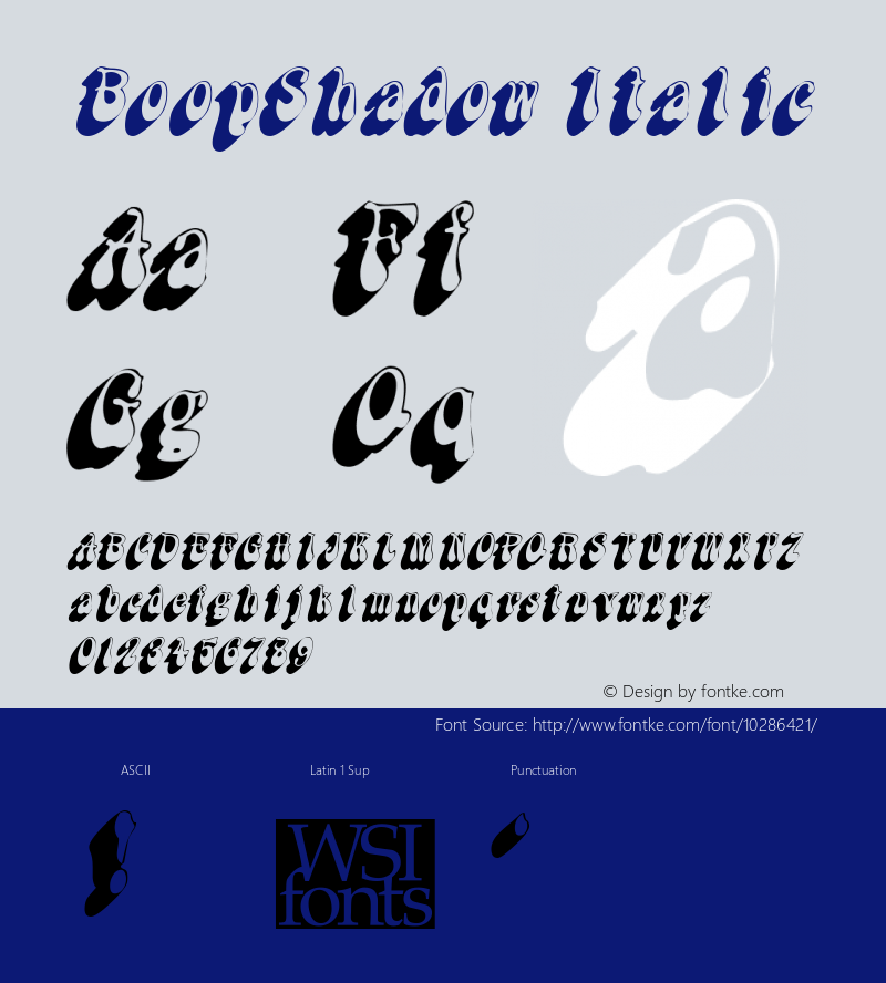 BoopShadow Italic Macromedia Fontographer 4.1.5 5/17/98 Font Sample