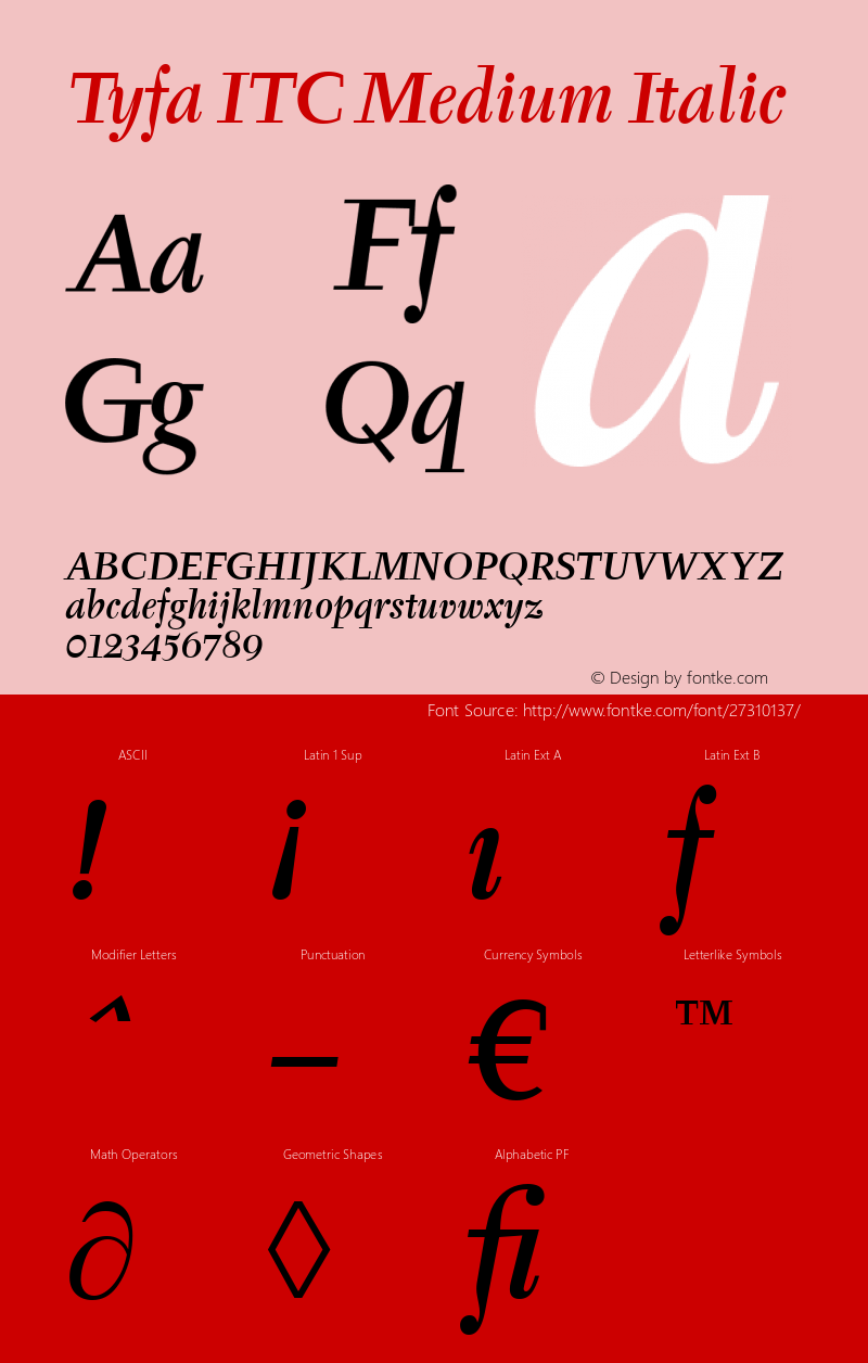 Tyfa ITC Medium Italic Version 1.00 Font Sample