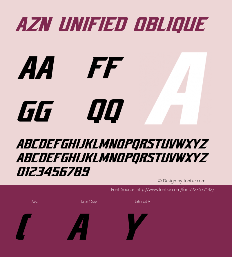 AZN Unified Oblique Version 1.006;Fontself Maker 3.5.7图片样张