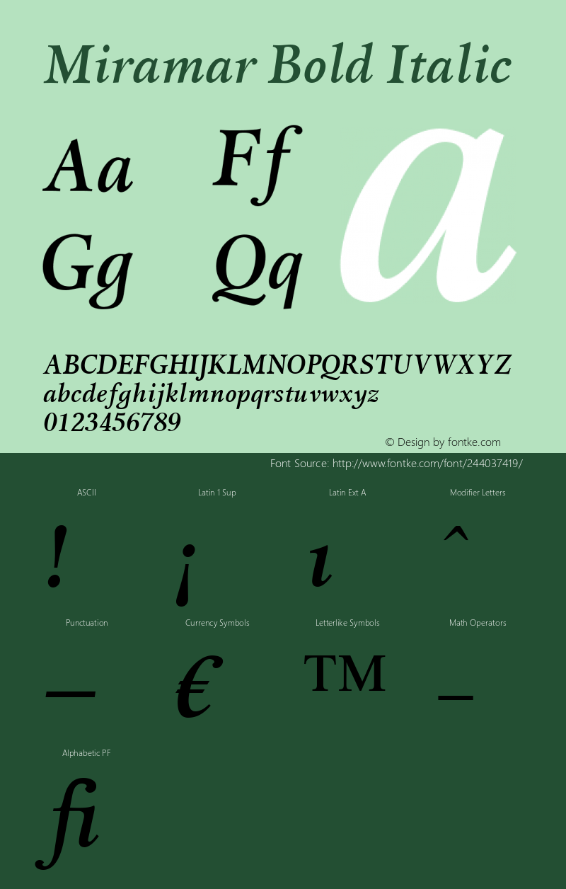 Miramar Bold Italic Version 1.00图片样张