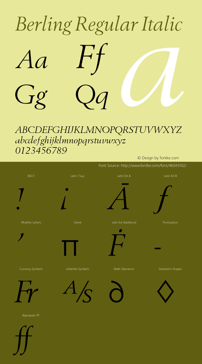 Berling-RegIta Version 1.000;PS 1.00;hotconv 1.0.57;makeotf.lib2.0.21895 Font Sample