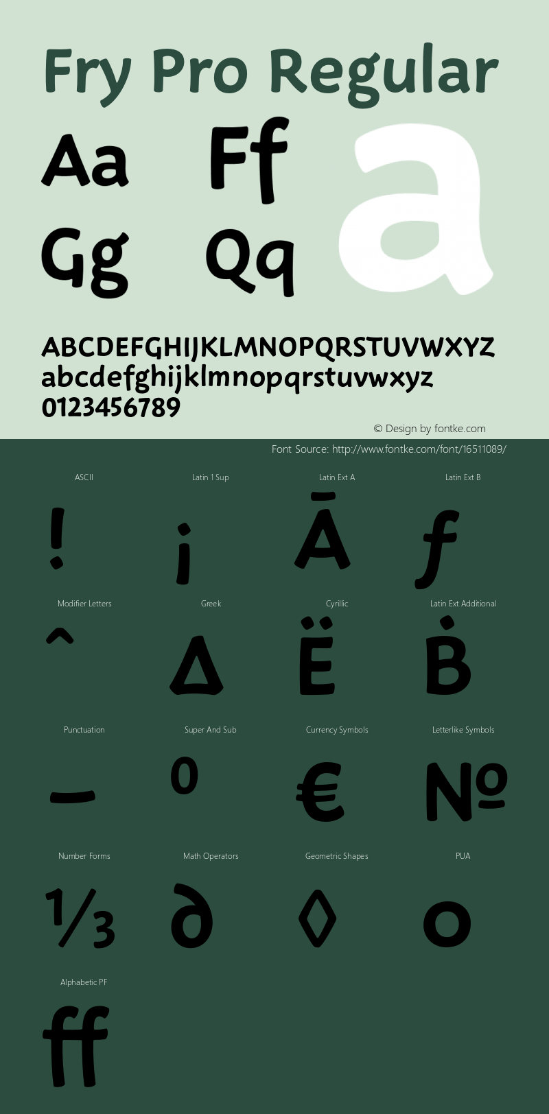 Fry Pro Regular Version 1.001 Font Sample