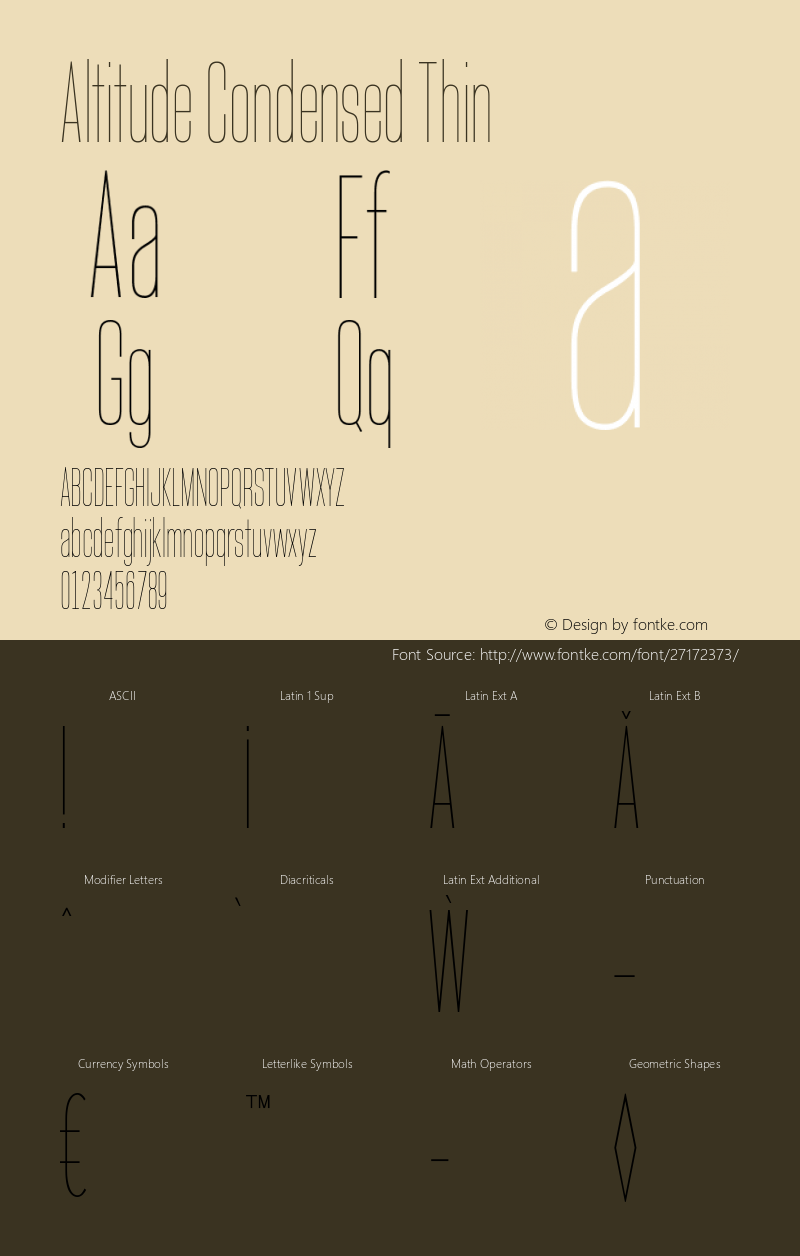 Altitude Condensed Thin Version 1.100;PS 001.100;hotconv 1.0.88;makeotf.lib2.5.64775 Font Sample