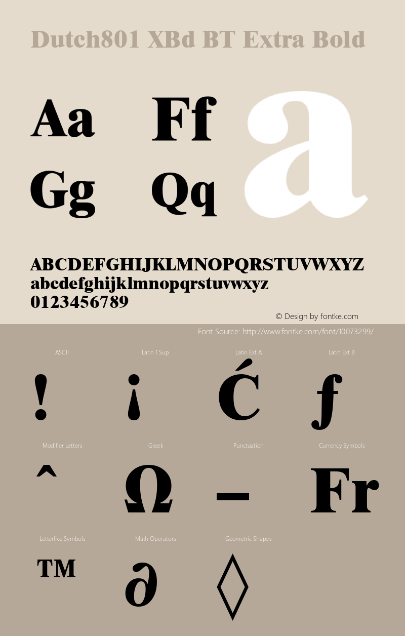 Dutch801 XBd BT Extra Bold mfgpctt-v4.4 Dec 7 1998 Font Sample