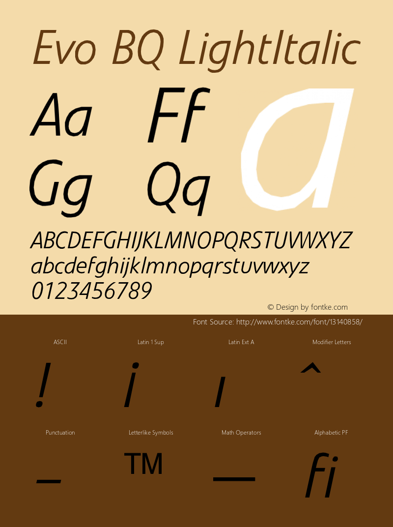 Evo BQ LightItalic Version 001.000 Font Sample