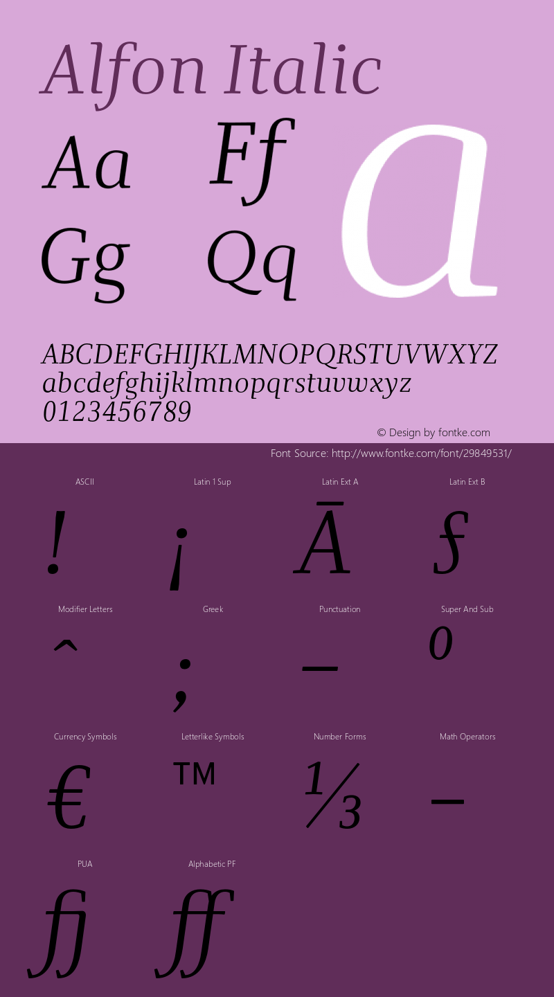 Alfon Italic OTF 1.000;PS 001.000;Core 1.0.34 Font Sample