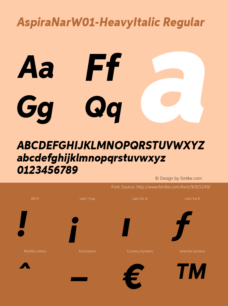 AspiraNarW01-HeavyItalic Regular Version 1.5 Font Sample