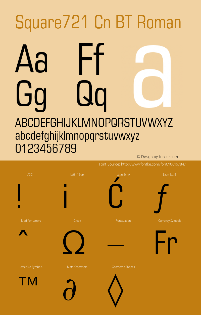 Square721 Cn BT Roman mfgpctt-v4.4 Jan 1 1999 Font Sample