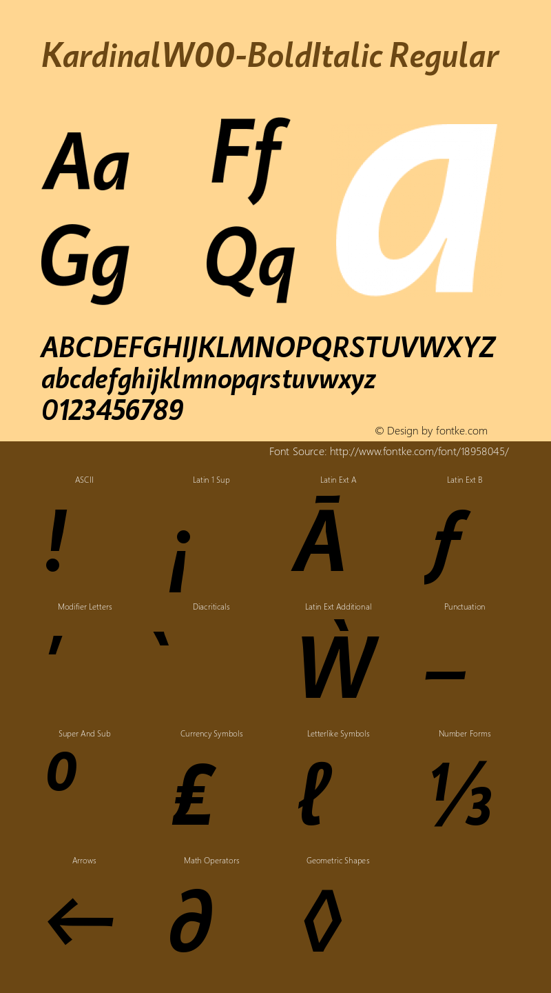 KardinalW00-BoldItalic Regular Version 1.00 Font Sample