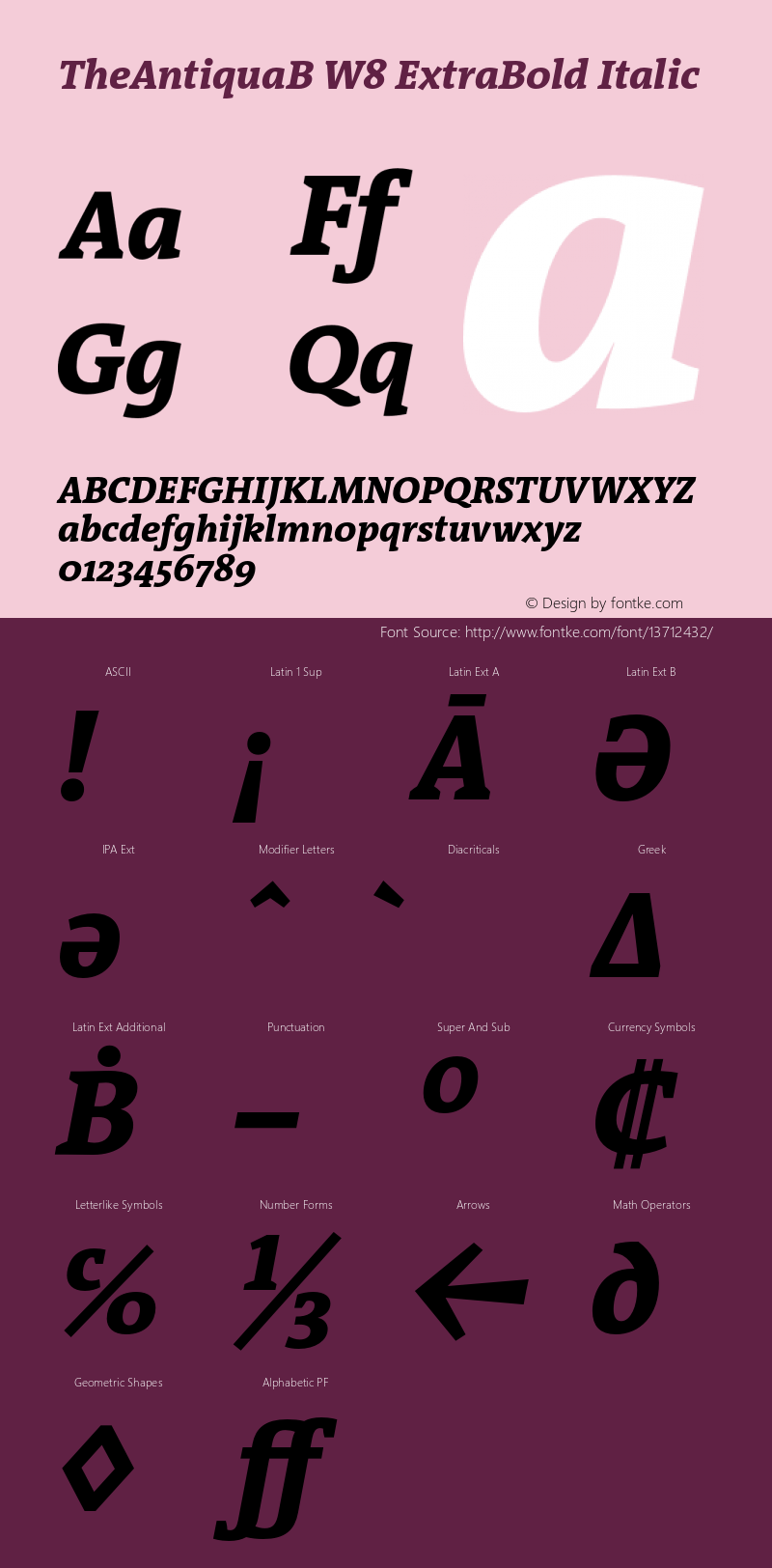 TheAntiquaB W8 ExtraBold Italic Version 1.005 Font Sample