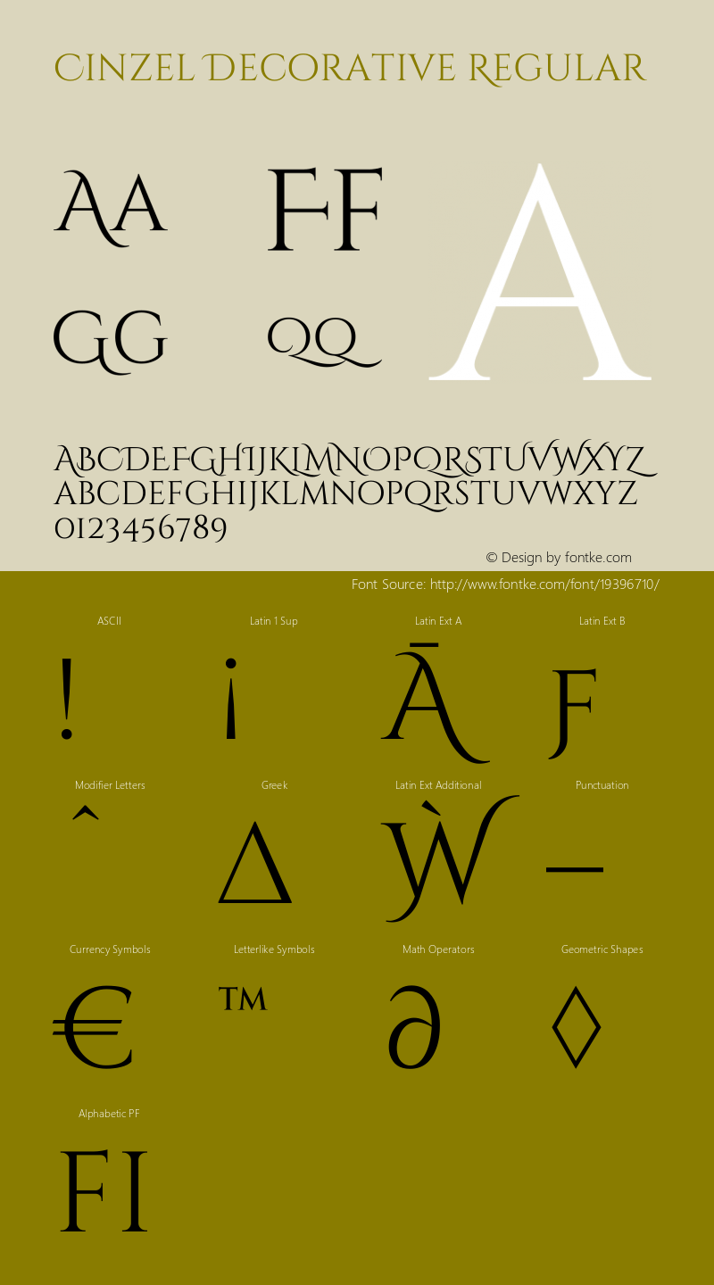 CinzelDecorative-Regular Version 1.001;PS 001.001;hotconv 1.0.56;makeotf.lib2.0.21325 Font Sample