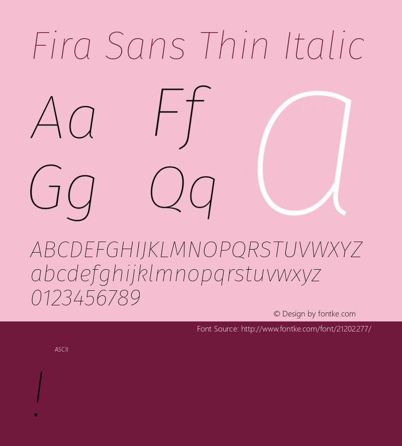 Fira Sans Thin Italic  Font Sample