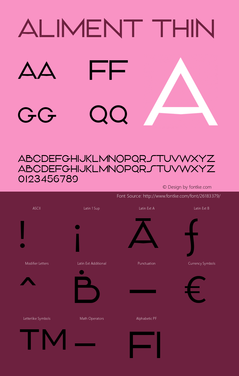 Aliment Thin Version 1.000 Font Sample