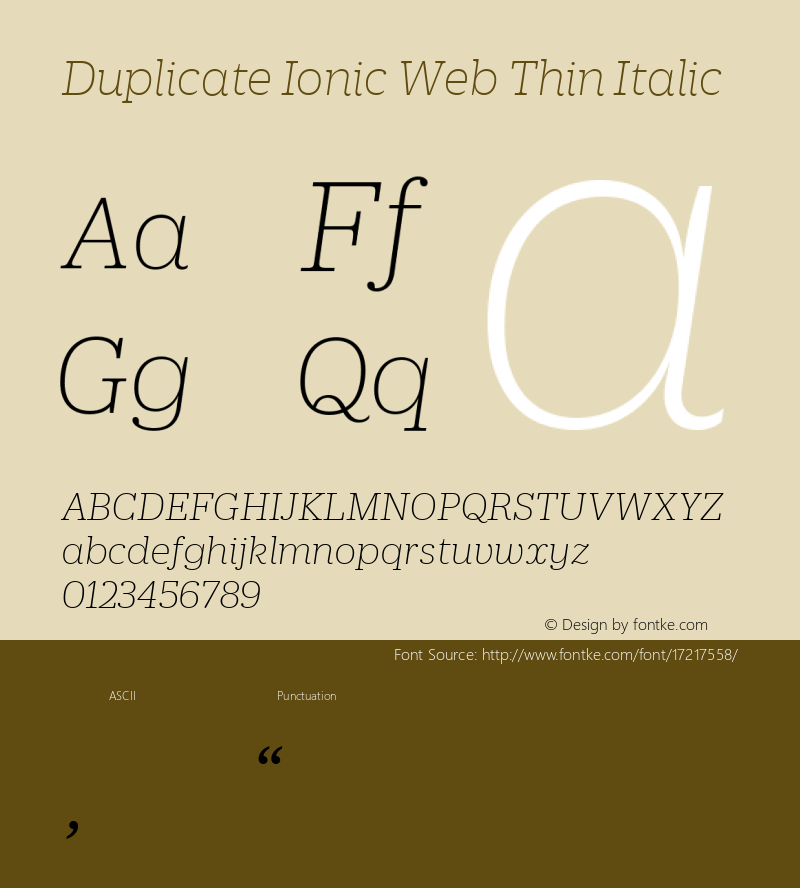 Duplicate Ionic Web Thin Italic Version 1.1 2013 Font Sample