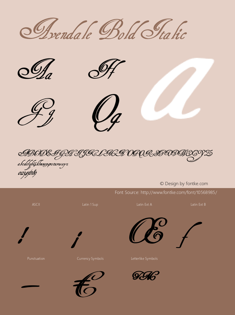 Avendale Bold Italic Version 1.000 Font Sample