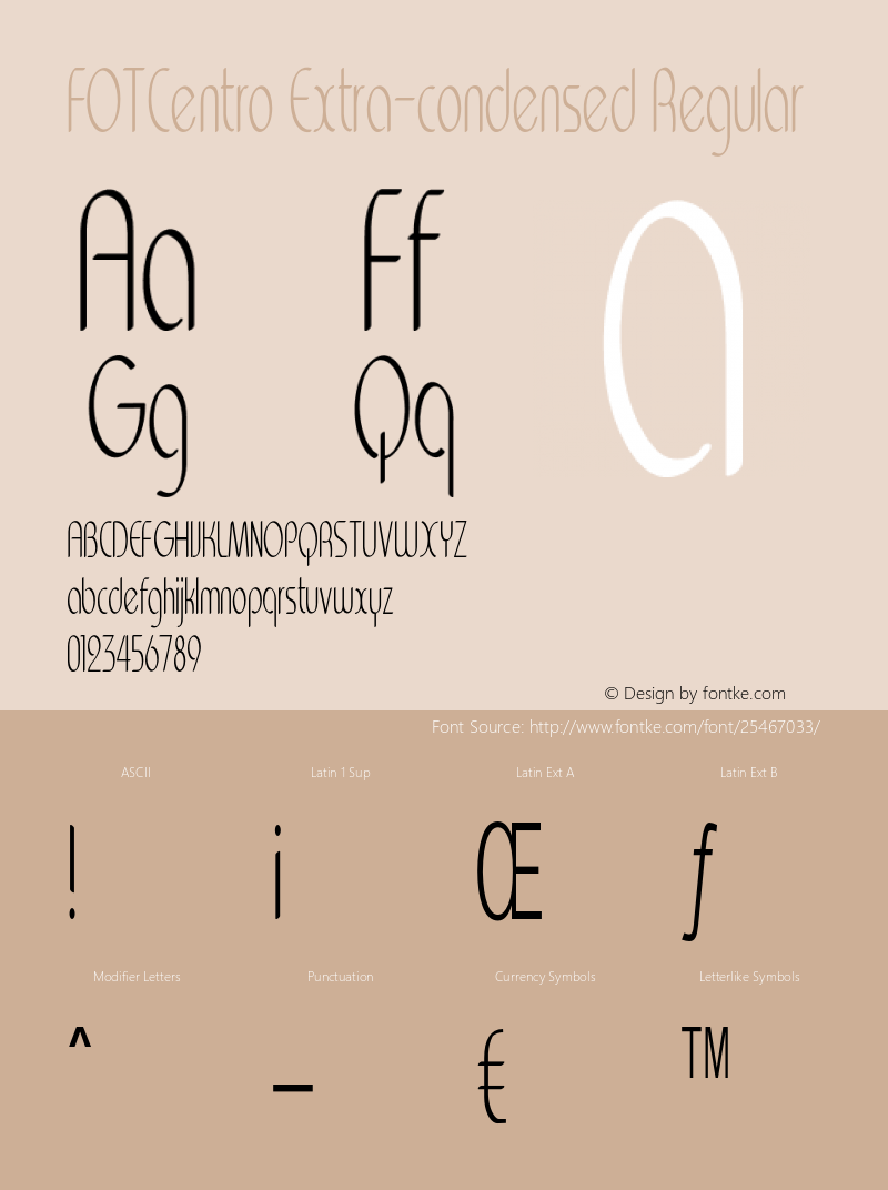 FOTCentro-ExtracondensedRegular Version 1.000 Font Sample