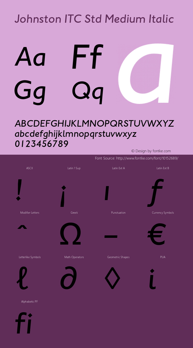 Johnston ITC Std Medium Italic Version 1.000;PS 001.000;hotconv 1.0.38 Font Sample