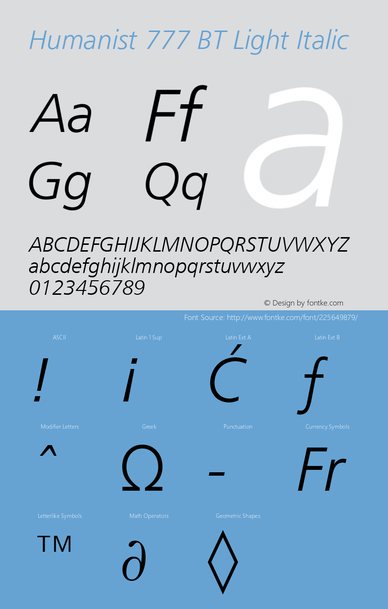 Humanist 777 BT Light Italic Version 1.02图片样张