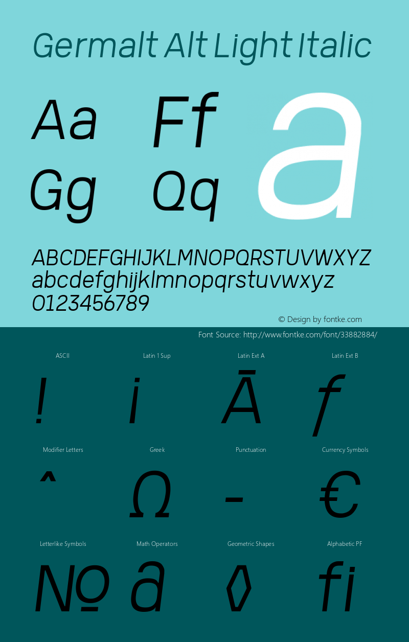 Germalt Alt Light Italic Version 1.000;YWFTv17 Font Sample