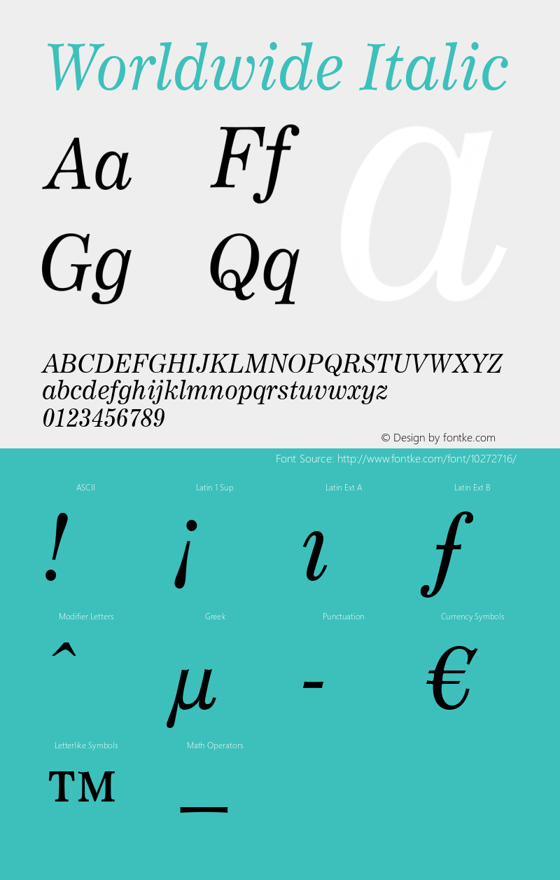 Worldwide Italic Version 2.02 Font Sample