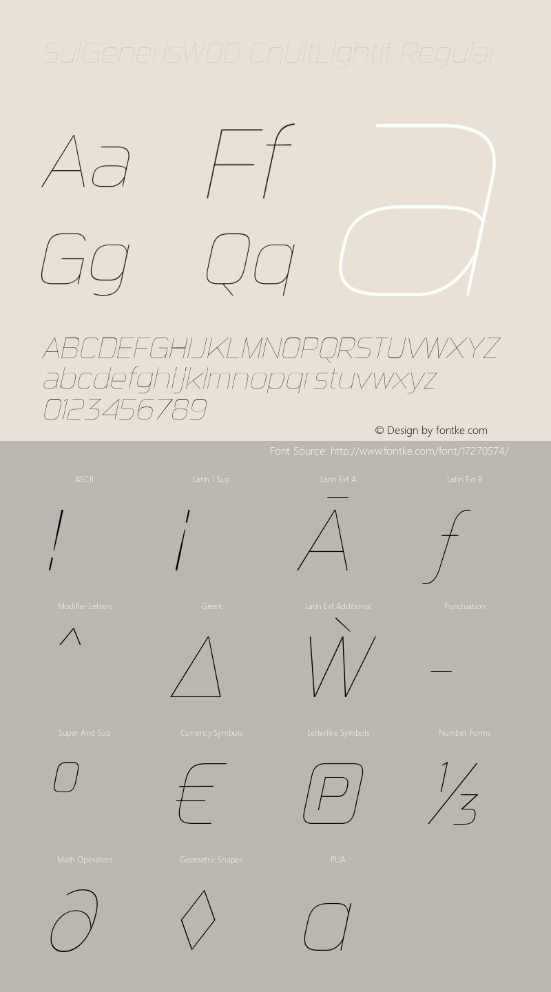 SuiGenerisW00-CnUltLightIt Regular Version 3.00 Font Sample