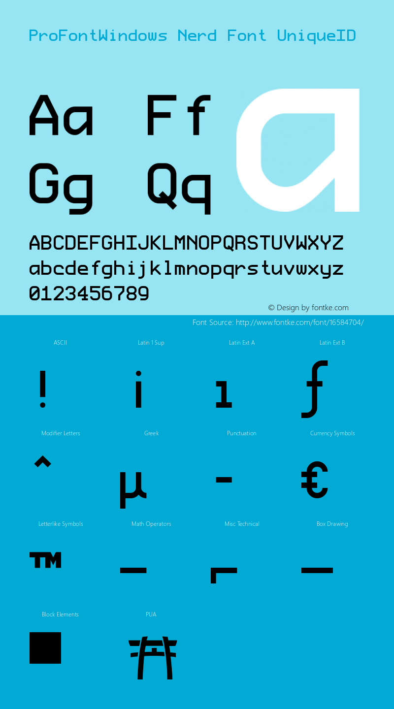 ProFontWindows Nerd Font UniqueID ProFontWindows 2.3 Font Sample