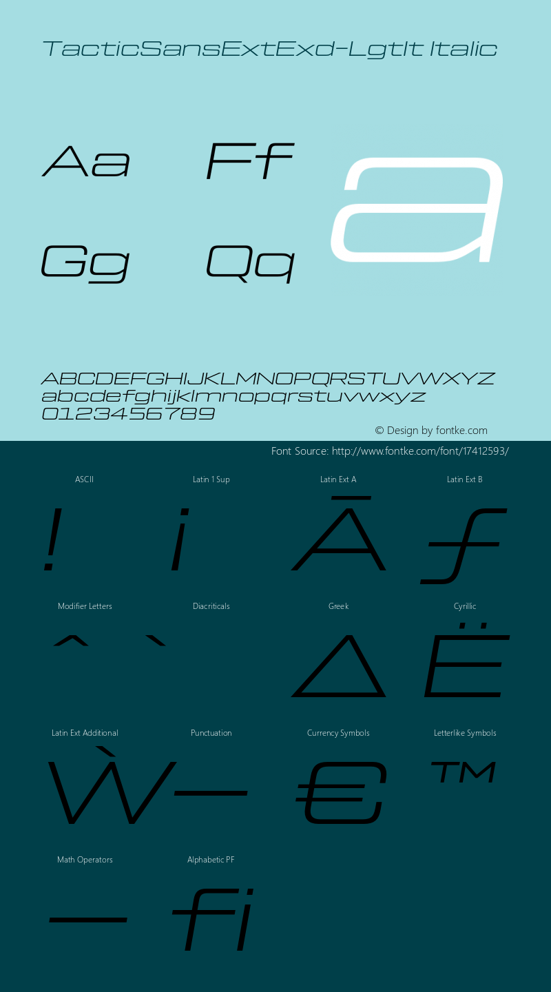 TacticSansExtExd-LgtIt Italic Version 1.000;PS 001.000;hotconv 1.0.88;makeotf.lib2.5.64775;com.myfonts.easy.millertype.tactic-sans.extra-extended-light-italic.wfkit2.version.4BjX Font Sample