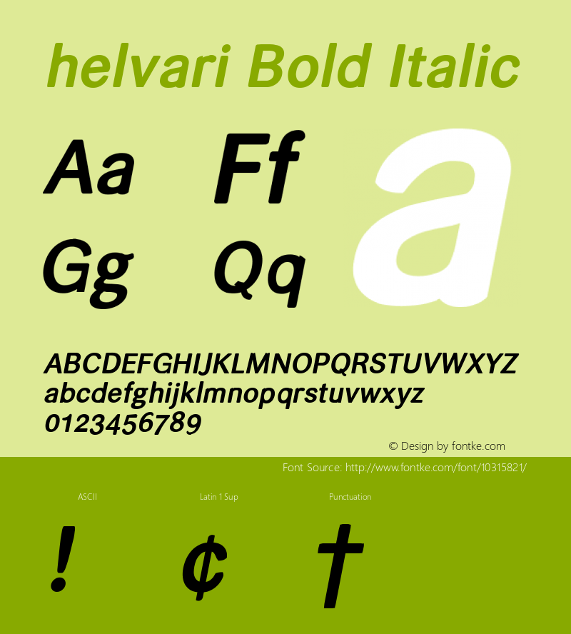 helvari Bold Italic Version 1.000 2007 initial release Font Sample