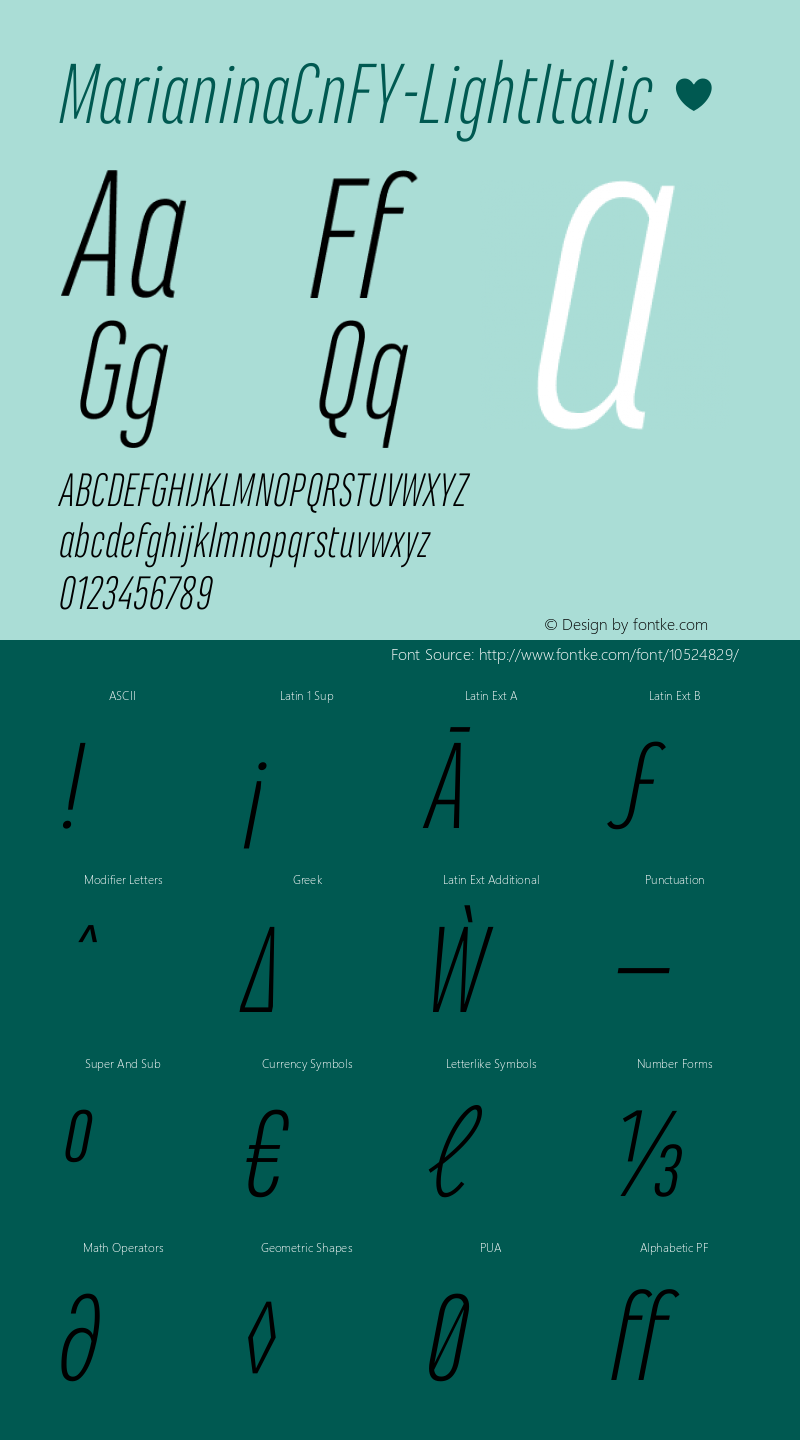 MarianinaCnFY-LightItalic ☞ Version 1.000;com.myfonts.fontyou.marianina-fy.cn-light-italic.wfkit2.44wF Font Sample