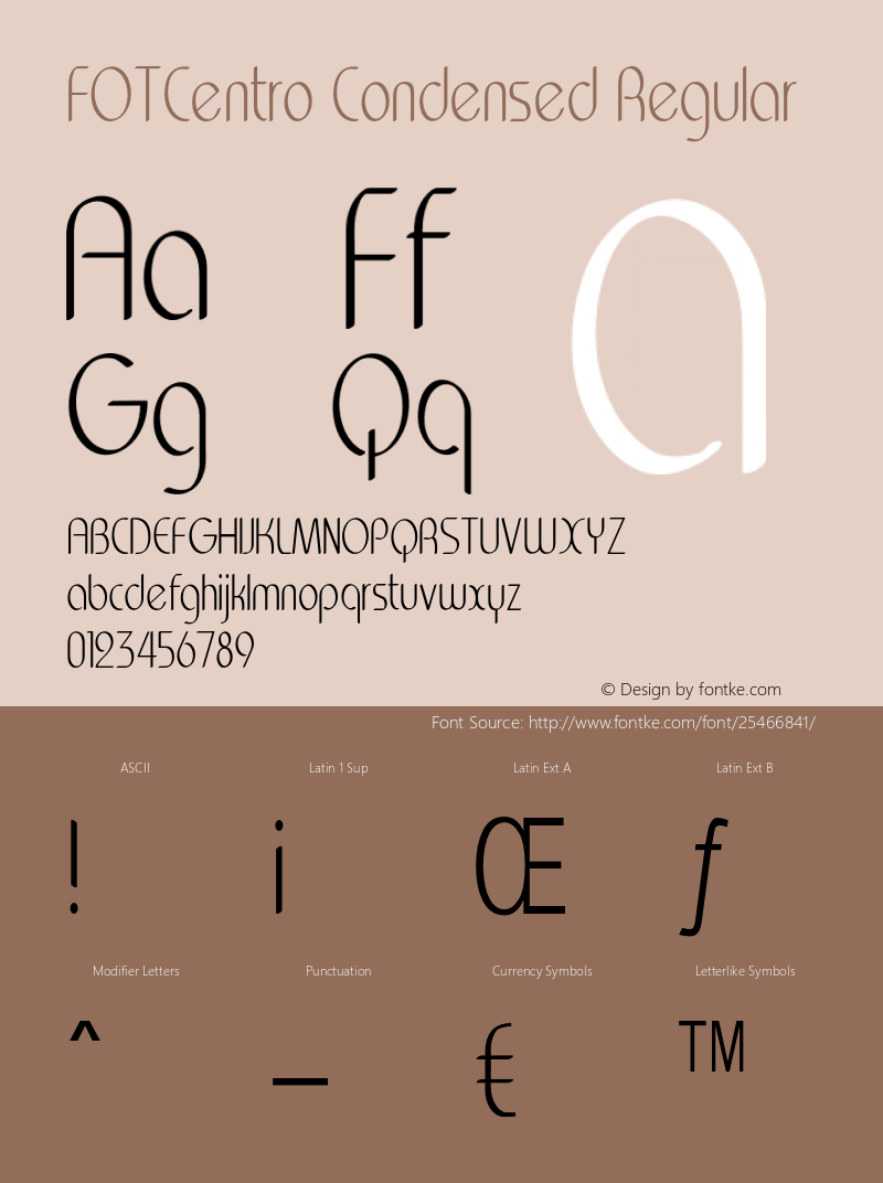 FOTCentro-CondensedRegular Version 1.000 Font Sample