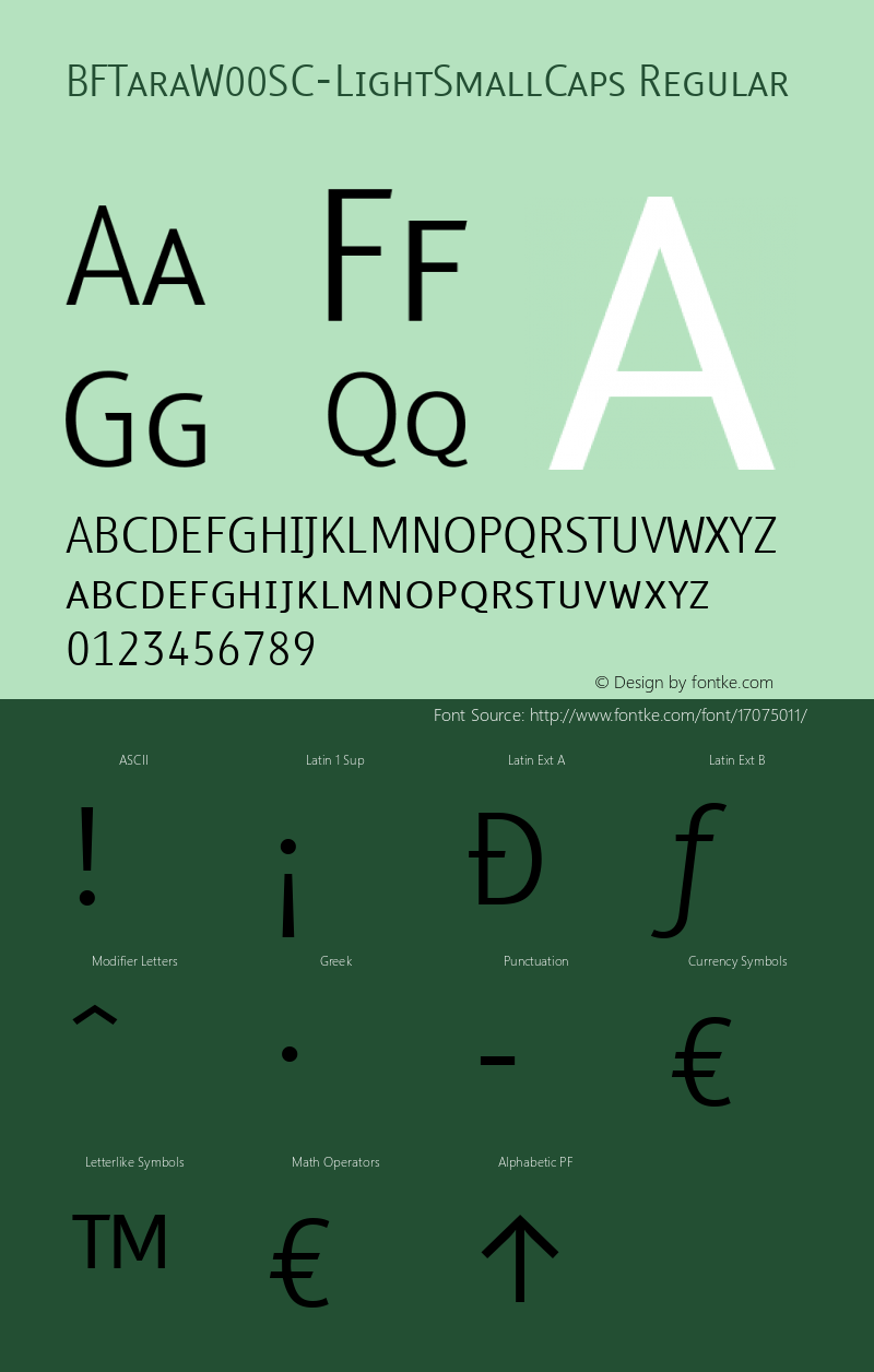 BFTaraW00SC-LightSmallCaps Regular Version 1.00 Font Sample