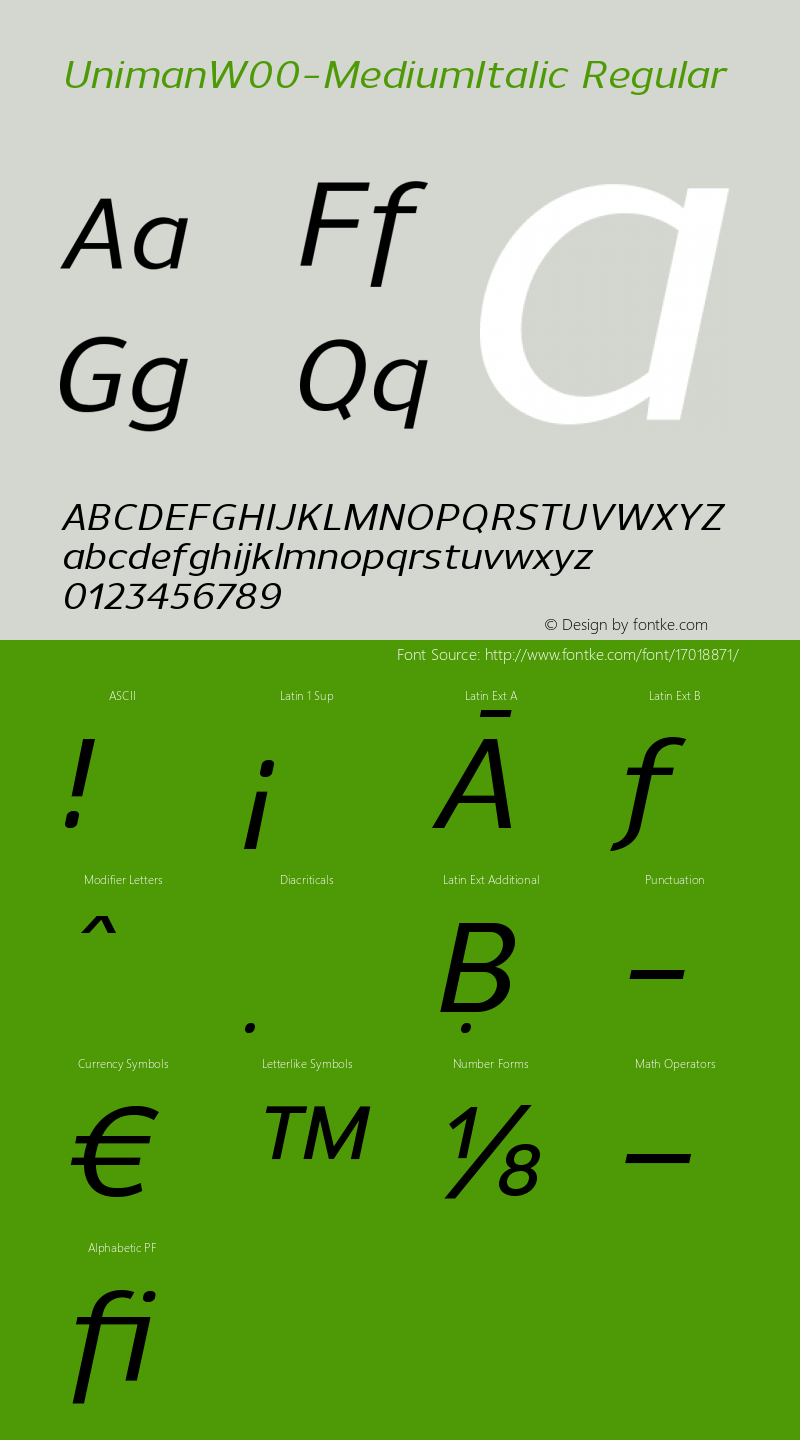 UnimanW00-MediumItalic Regular Version 1.10 Font Sample