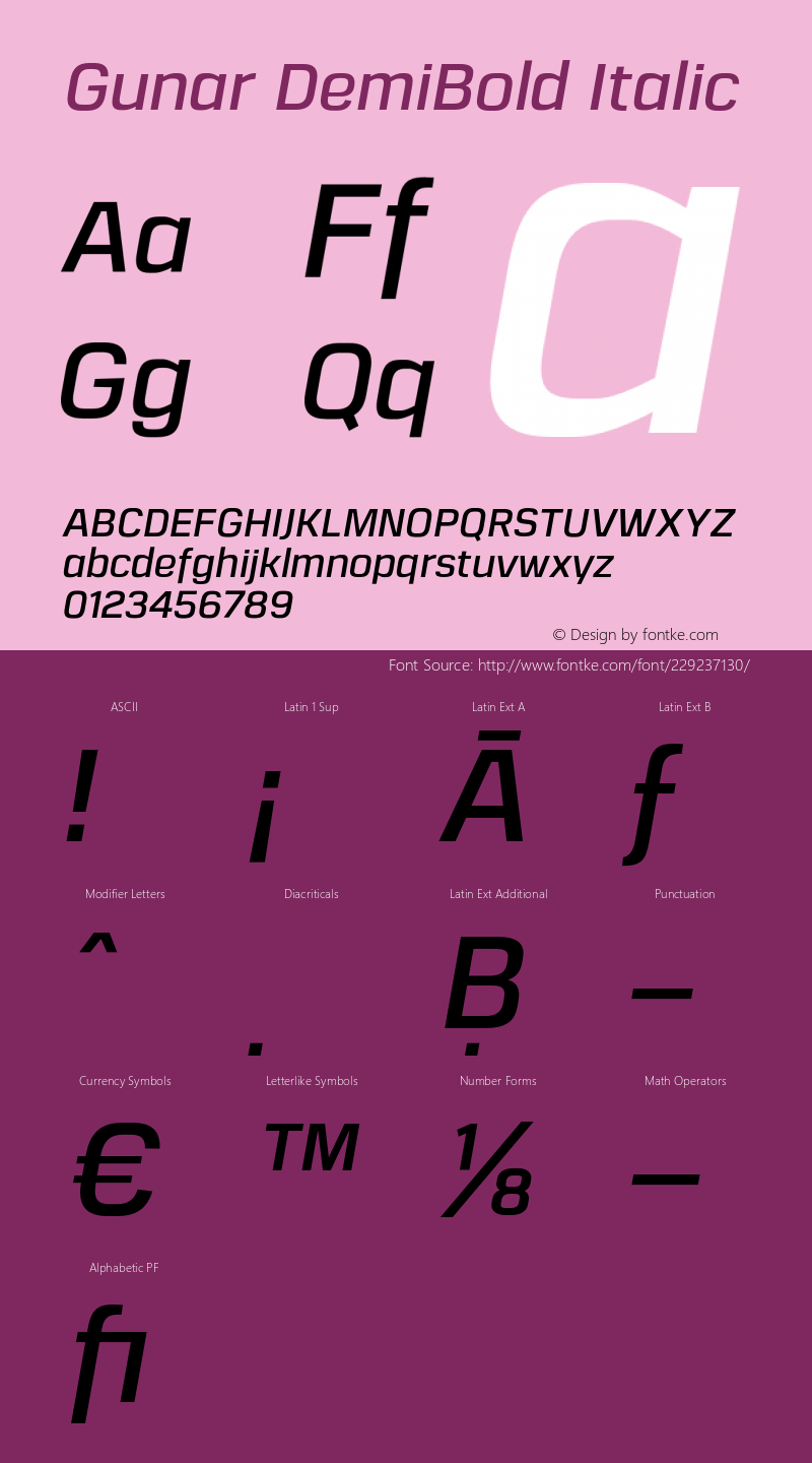 Gunar DemiBold Italic Version 1.000;PS 001.000;hotconv 1.0.70;makeotf.lib2.5.58329图片样张