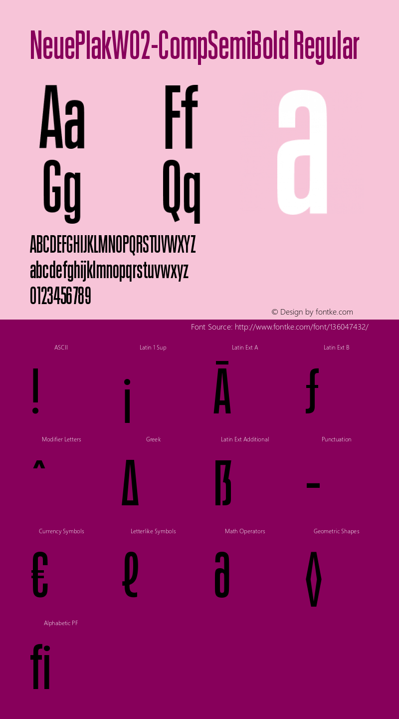 Neue Plak W02 Comp SemiBold Version 1.00 Font Sample