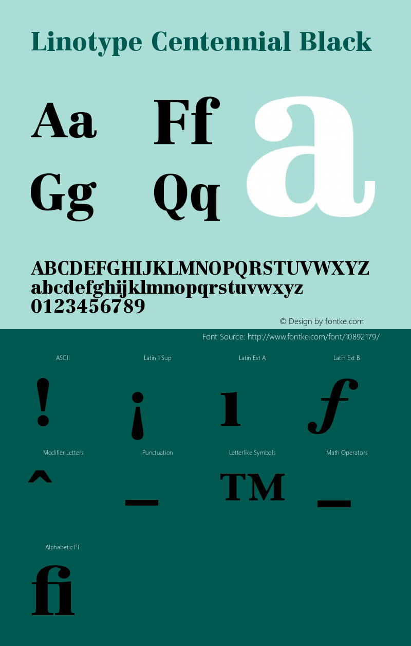 Linotype Centennial Black Version 001.101 Font Sample