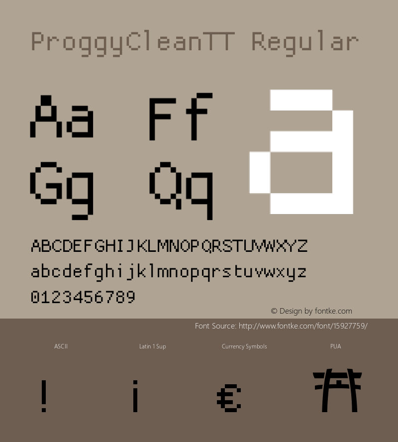 ProggyCleanTT Regular 2004/04/15 Font Sample