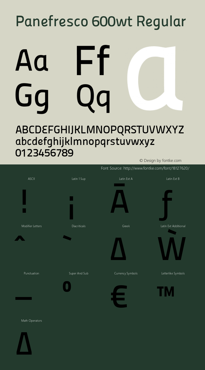 Panefresco 600wt Regular Version 1.001 Font Sample