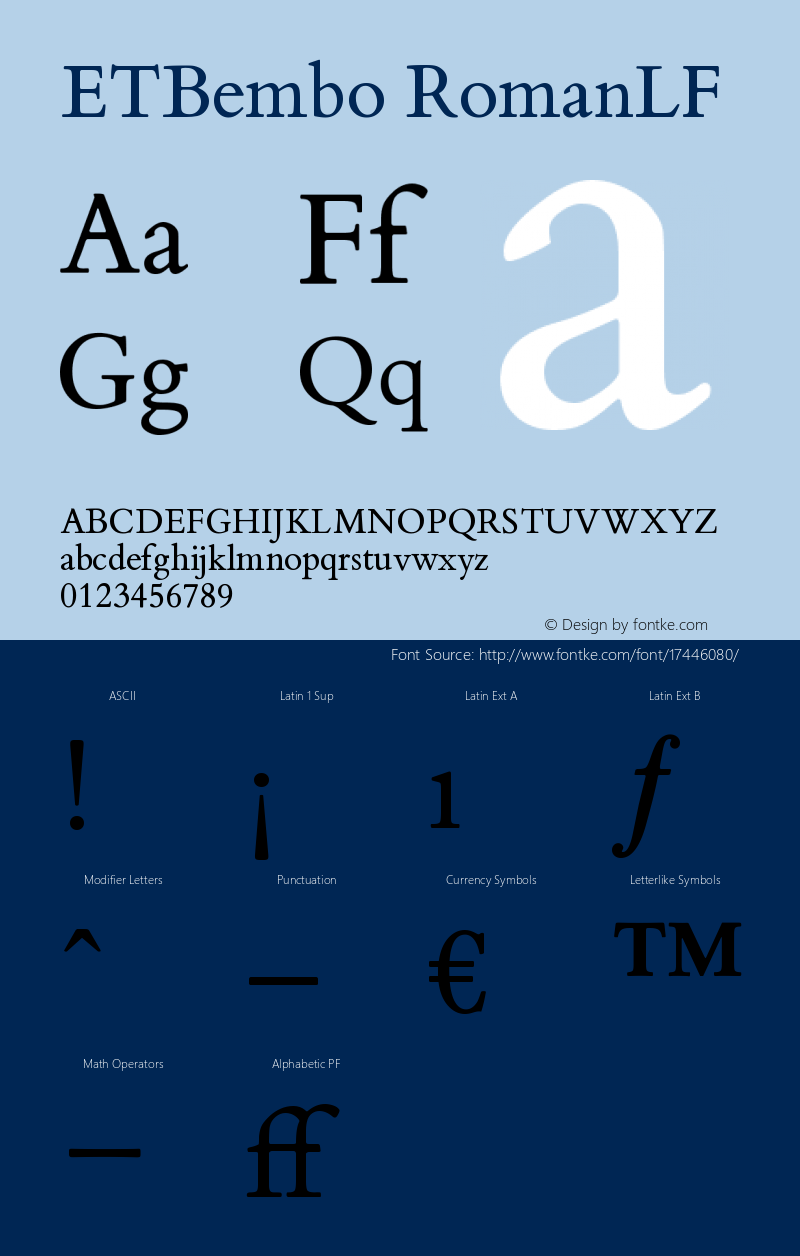 ETBembo RomanLF Version 001.001 Font Sample