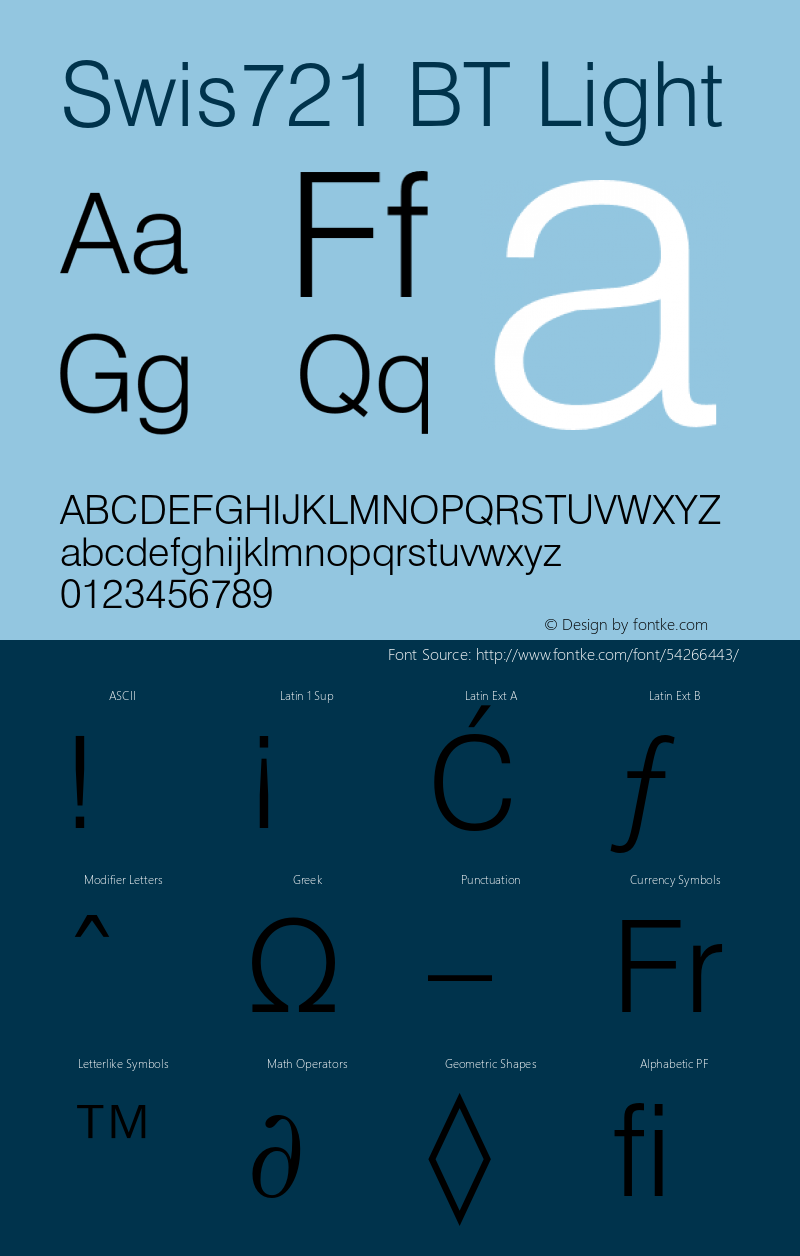 Swis721BT-Light Version 1.10 Font Sample