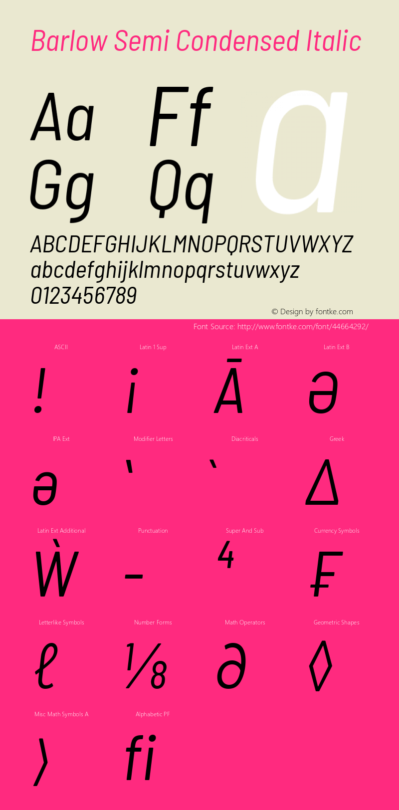 Barlow Semi Condensed Italic Version 1.408 Font Sample