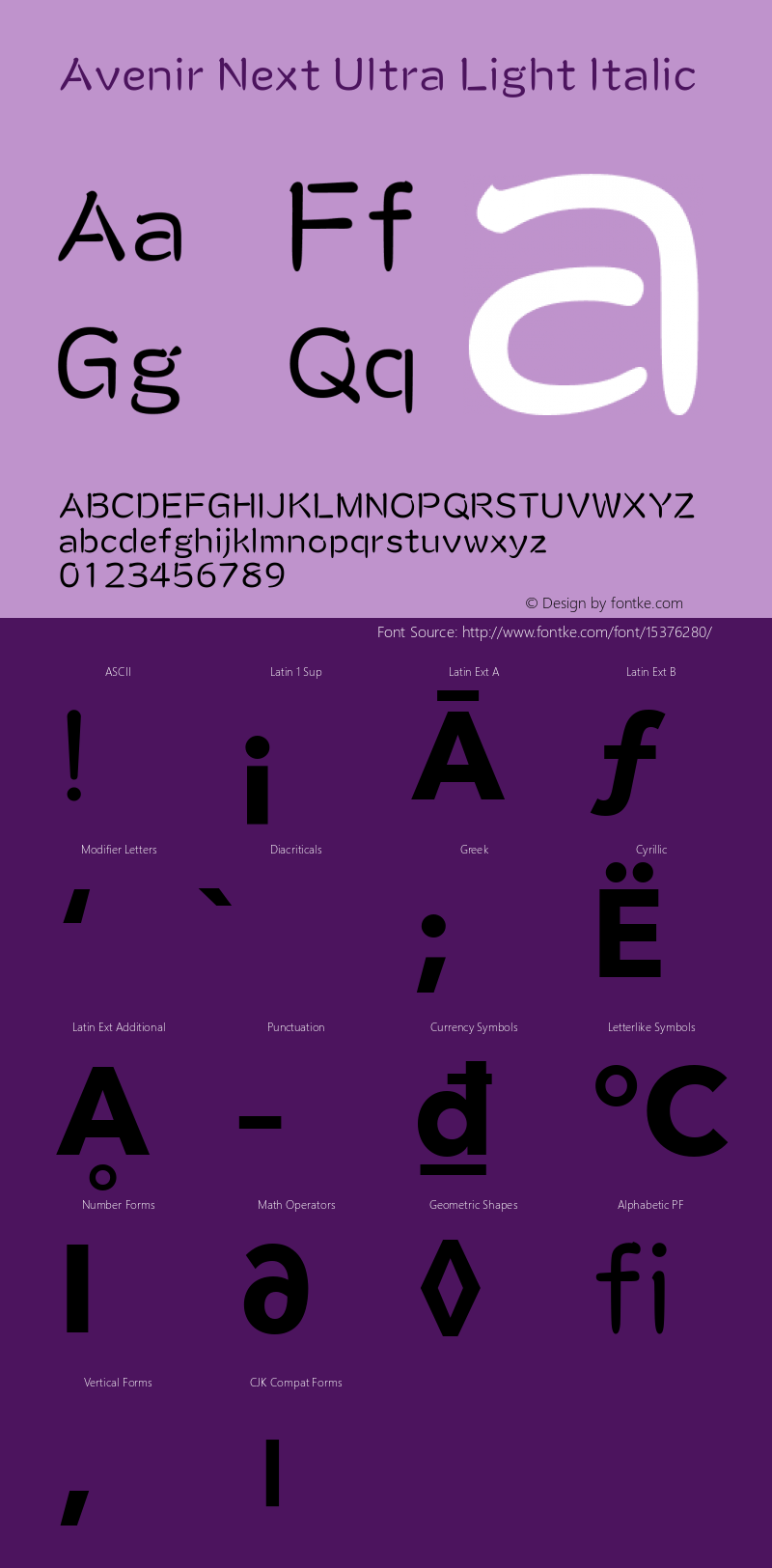 Avenir Next Ultra Light Italic 8.0d5e5 Font Sample