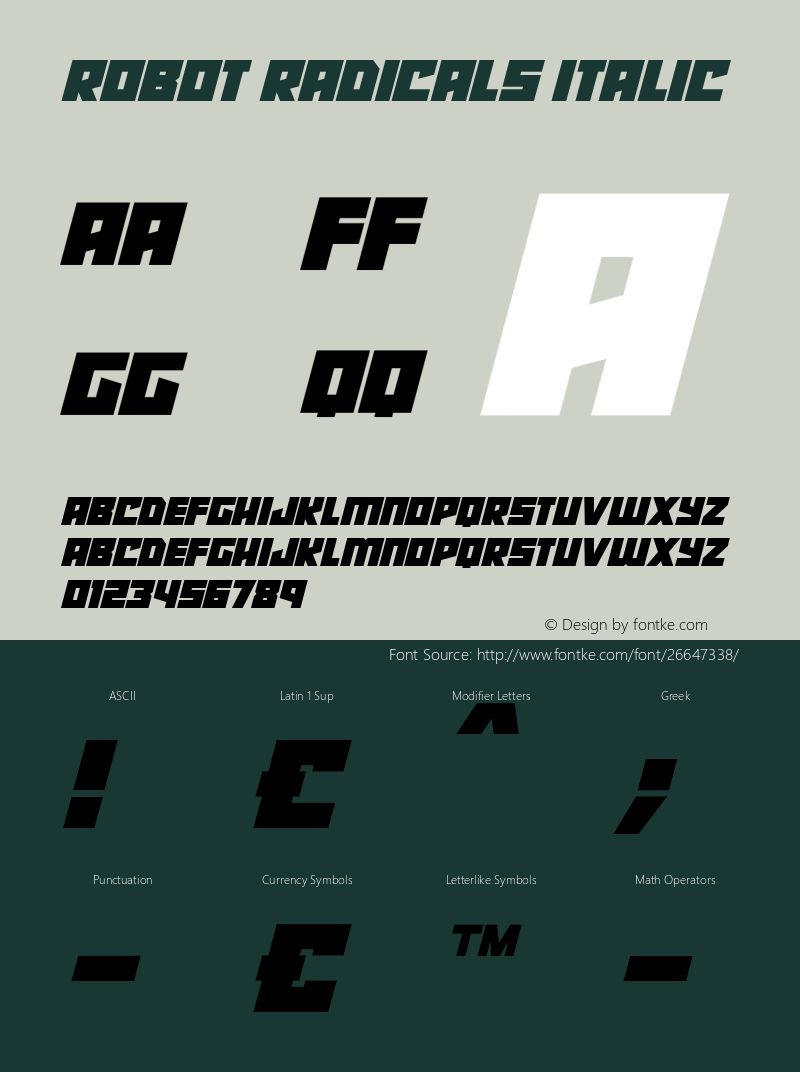Robot Radicals Italic Version 1.00 August 19, 2018, initial release Font Sample