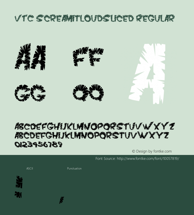 VTC ScreamItLoudSliced Regular 1999; 1.0, initial release Font Sample