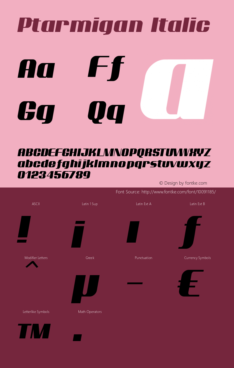 Ptarmigan Italic v1.0 - 13 May 2001 Font Sample