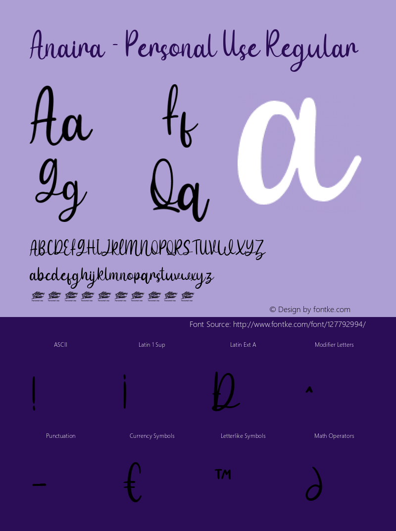 Anaira - Personal Use Version 1.000 Font Sample