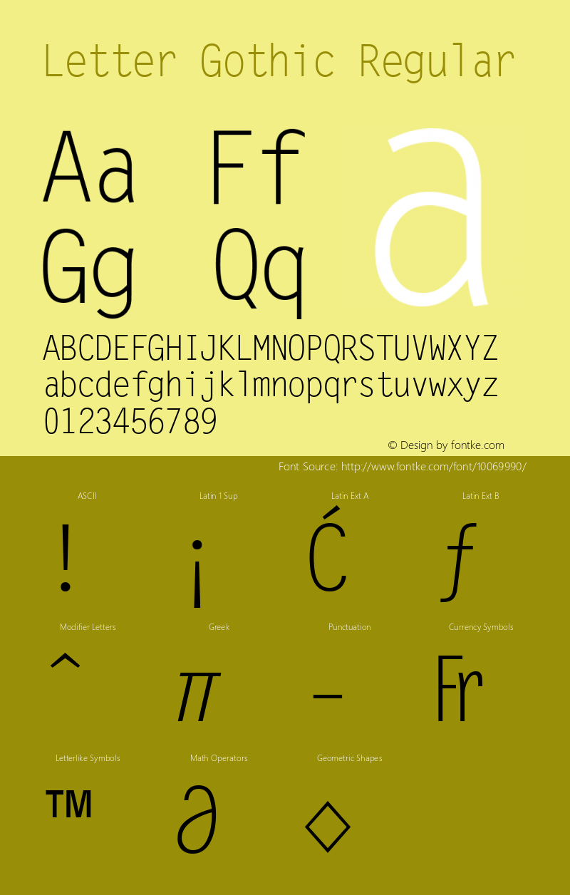 Letter Gothic Regular Version 1.00 Font Sample